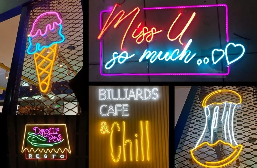 Custom Neon Flex signs in various colors and designs